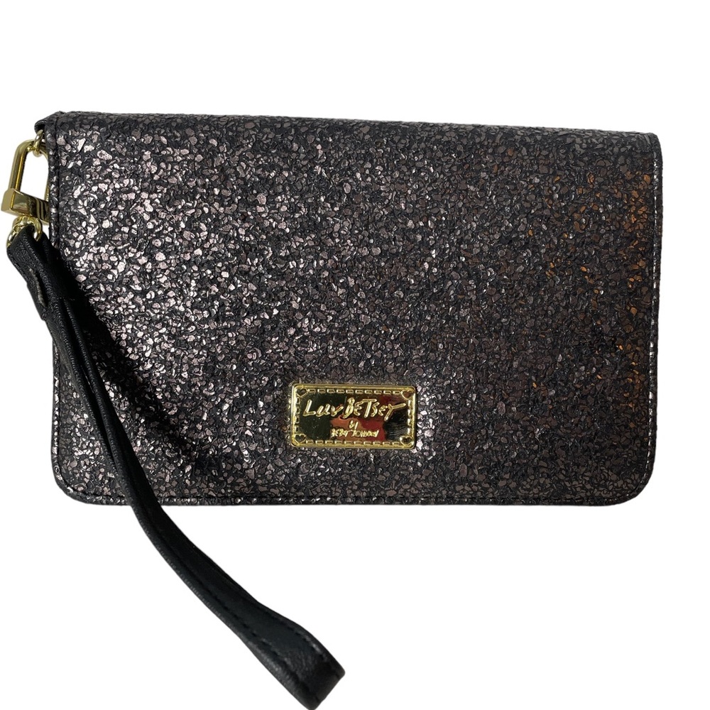 Betsey Johnson Luv Betsey Shimmery Wristlet - black glitter
